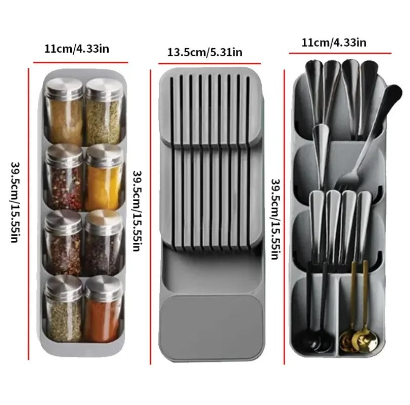 Kitchen Drawer Cutlery Storage Tray Knife Holder Spoon Forks Tableware Organizer Container For Spice Bottles Knives Block - TheWellBeing4All