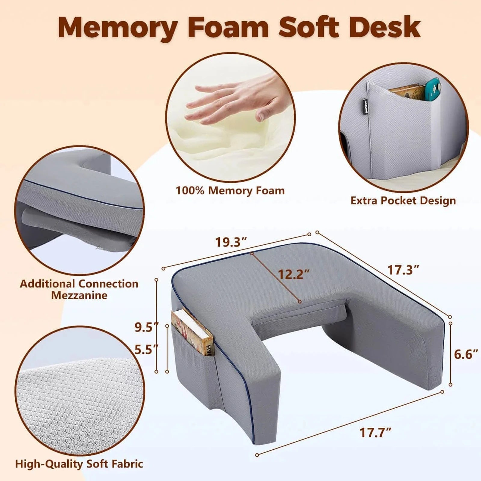 Memory Foam Reading Pillow for Bed – Lap Desk Pillow with Arm Rest, Bamboo Fiber Cover, Pocket Design (Petite Adults & Teens) - TheWellBeing4All