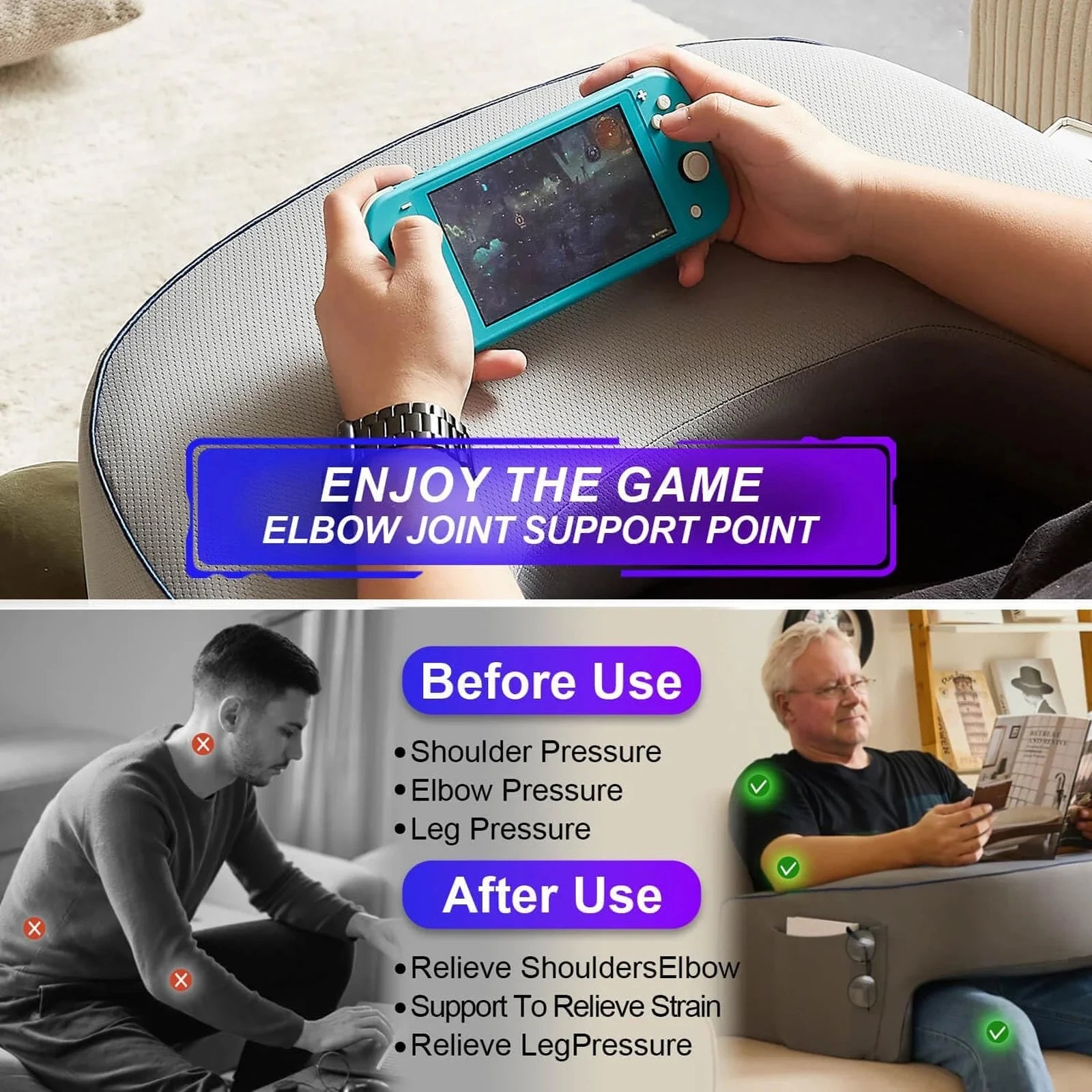 Memory Foam Reading Pillow for Bed – Lap Desk Pillow with Arm Rest, Bamboo Fiber Cover, Pocket Design (Petite Adults & Teens) - TheWellBeing4All