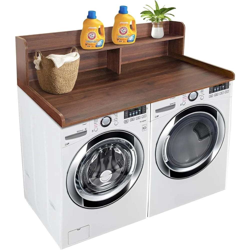 Universal Fit Laundry Countertop with 2-Tier Shelf - Durable Solid Wood Storage for Washer and Dryer