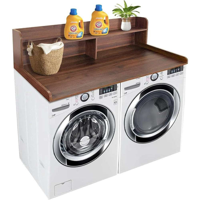 Universal Fit Laundry Countertop with 2-Tier Shelf - Durable Solid Wood Storage for Washer and Dryer