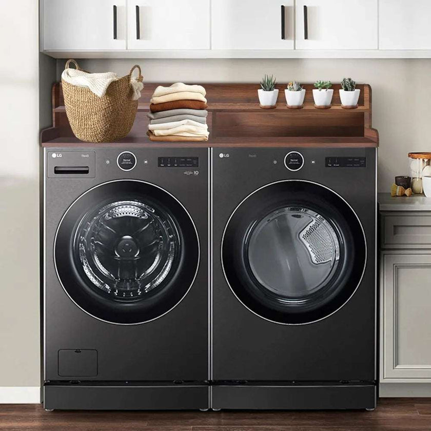 Universal Fit Laundry Countertop with 2-Tier Shelf - Durable Solid Wood Storage for Washer and Dryer
