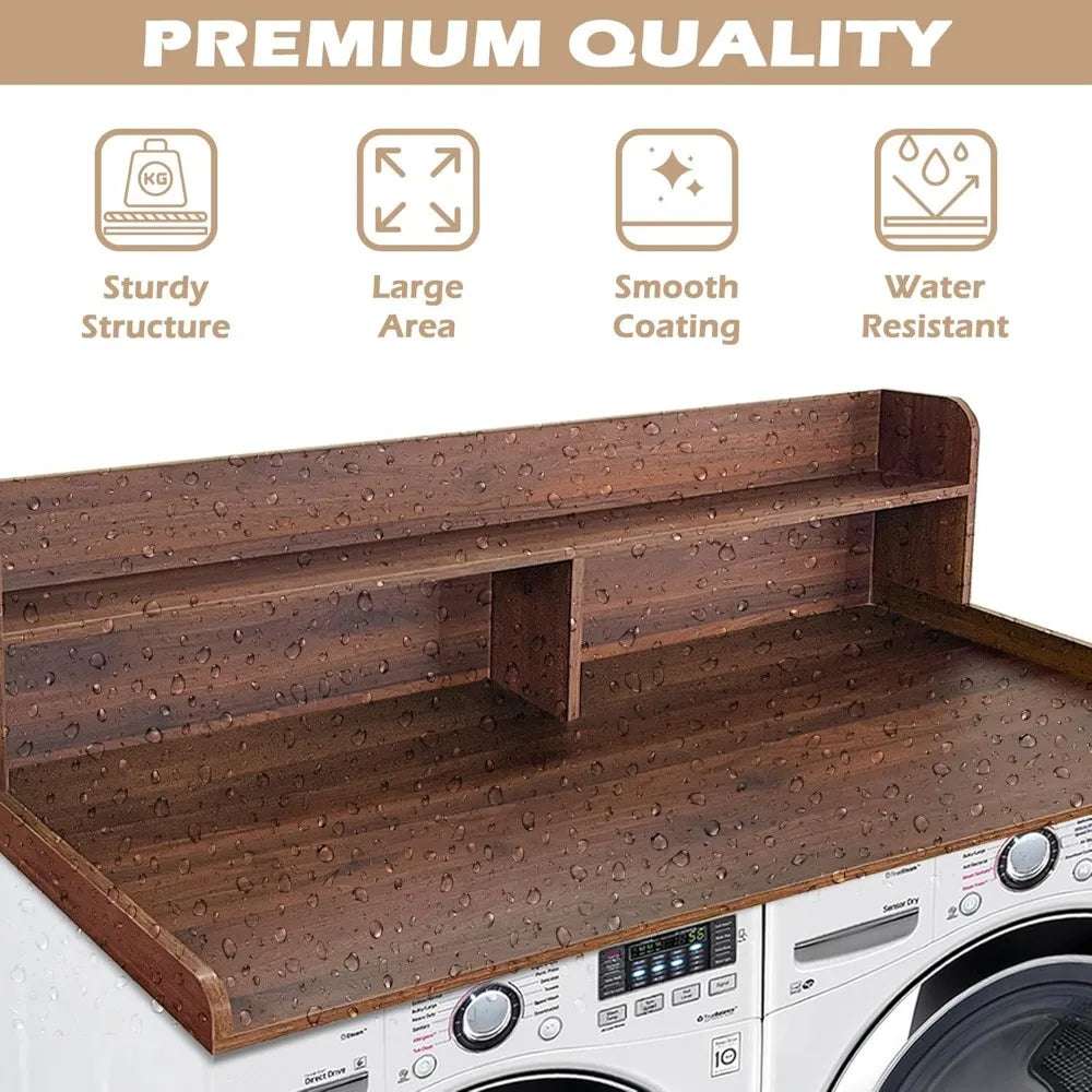 Universal Fit Laundry Countertop with 2-Tier Shelf - Durable Solid Wood Storage for Washer and Dryer
