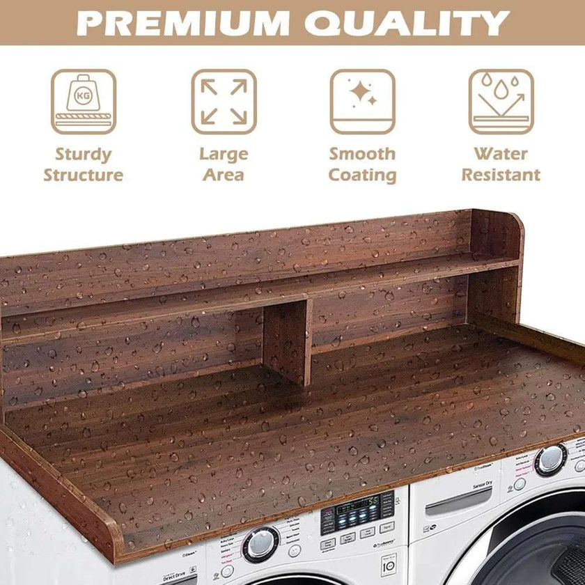 Universal Fit Laundry Countertop with 2-Tier Shelf - Durable Solid Wood Storage for Washer and Dryer