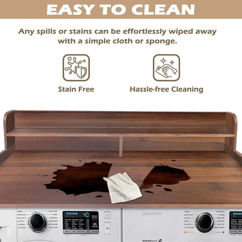 Universal Fit Laundry Countertop with 2-Tier Shelf - Durable Solid Wood Storage for Washer and Dryer