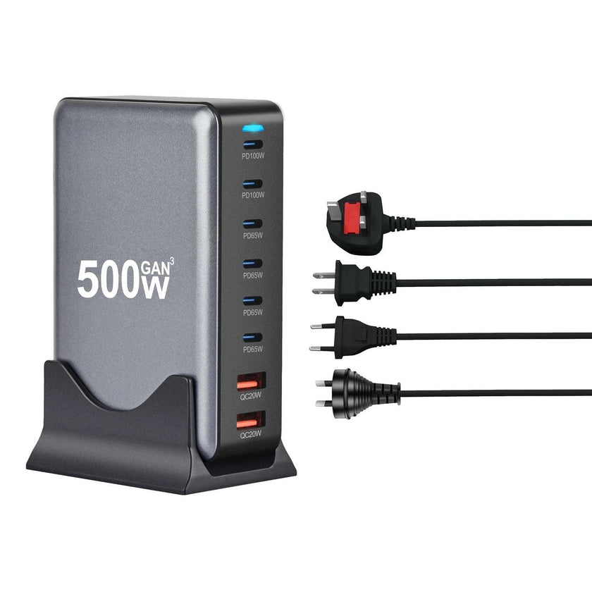 600W & 500W GaN USB-C Charging Hub – 8-in-1 Fast Charger, 140W Output, Multi-Port Adapter
