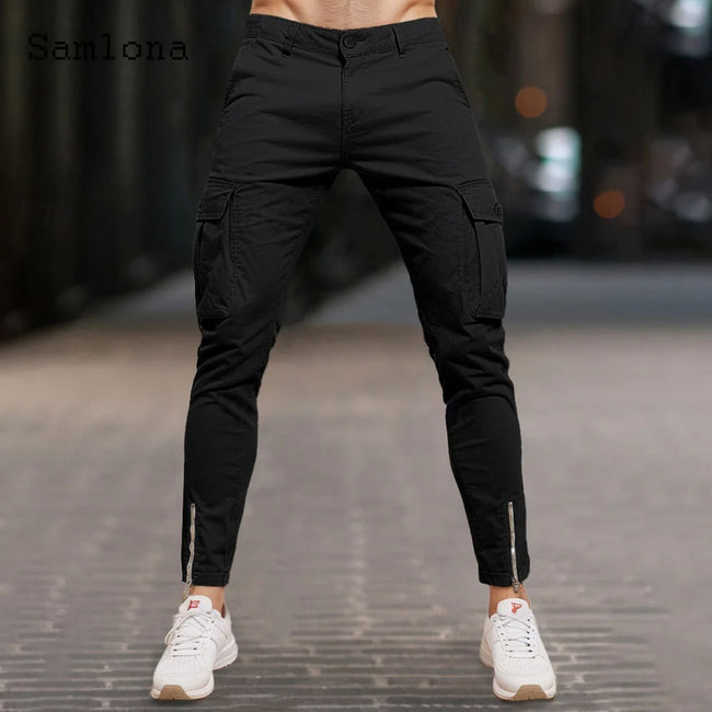 Zipper Cuff Cargo Pants Stand Pocket Ankle-Length Trouser Casual Skinny Pencil Pants - TheWellBeing4All