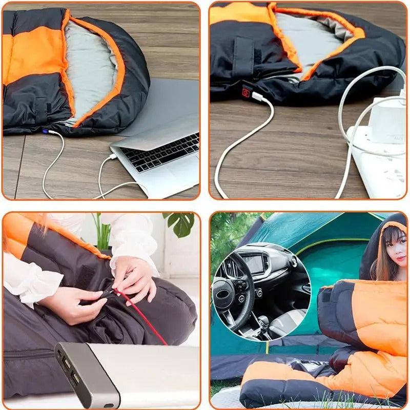 USB Heated Sleeping Bag Winter Warm Camping Sleeping Bag 3 Gears Temperature Heating Pad With Compression Bag For Hiking - TheWellBeing4All