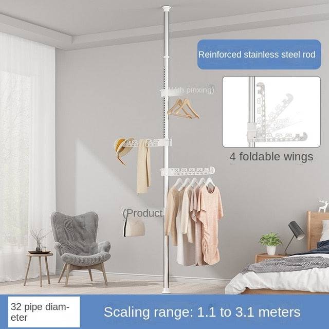 Floor-Standing Clothes Hanger Home Floor Bedroom Punch-Free Telescopic Rod Balcony Window Drying Clothes Rack - TheWellBeing4All