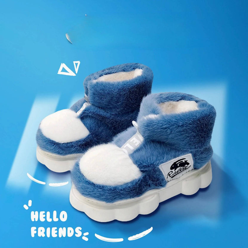 Winter Warm Shoes Plush Lining Indoor Slippers Couples Platform Heel High Top Snow Boots - TheWellBeing4All