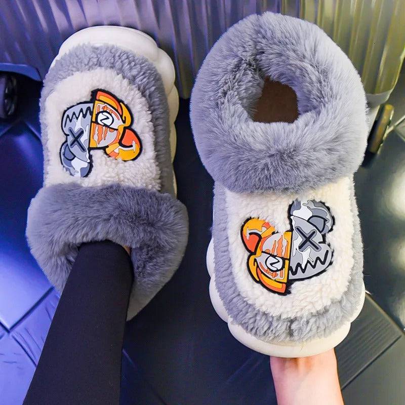 Winter Warm Shoes Plush Lining Indoor Slippers Couples Platform Heel High Top Snow Boots - TheWellBeing4All