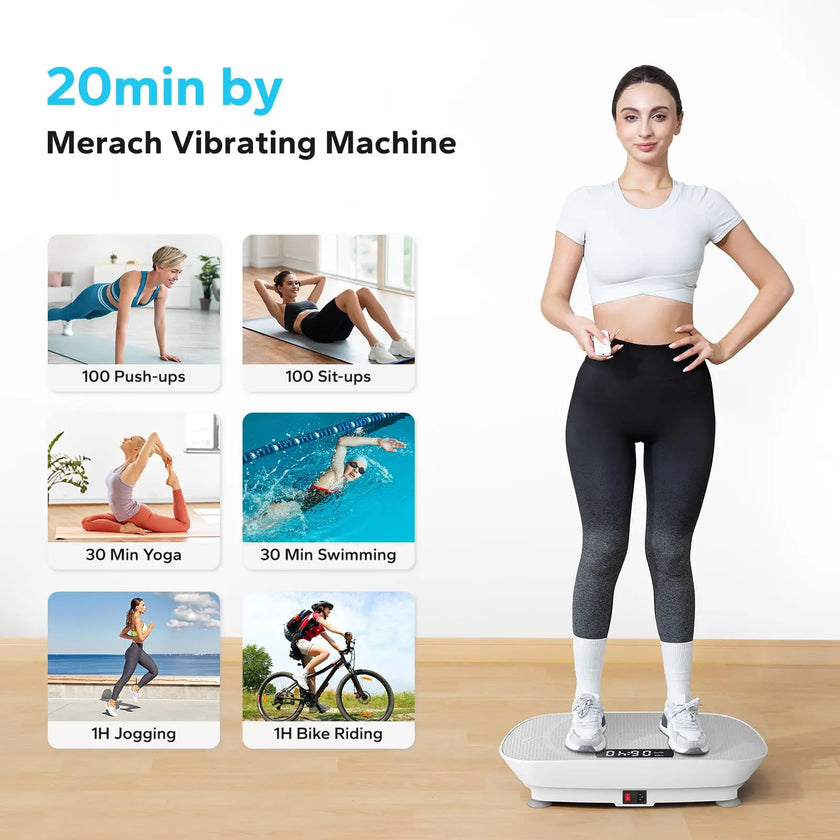 Whole Body Vibration Plate Machine – 10-Level Power Vibrate Platform with Resistance Bands & Remote, 300LB Capacity for Home Fitness (Quiet, LED Display) - TheWellBeing4All