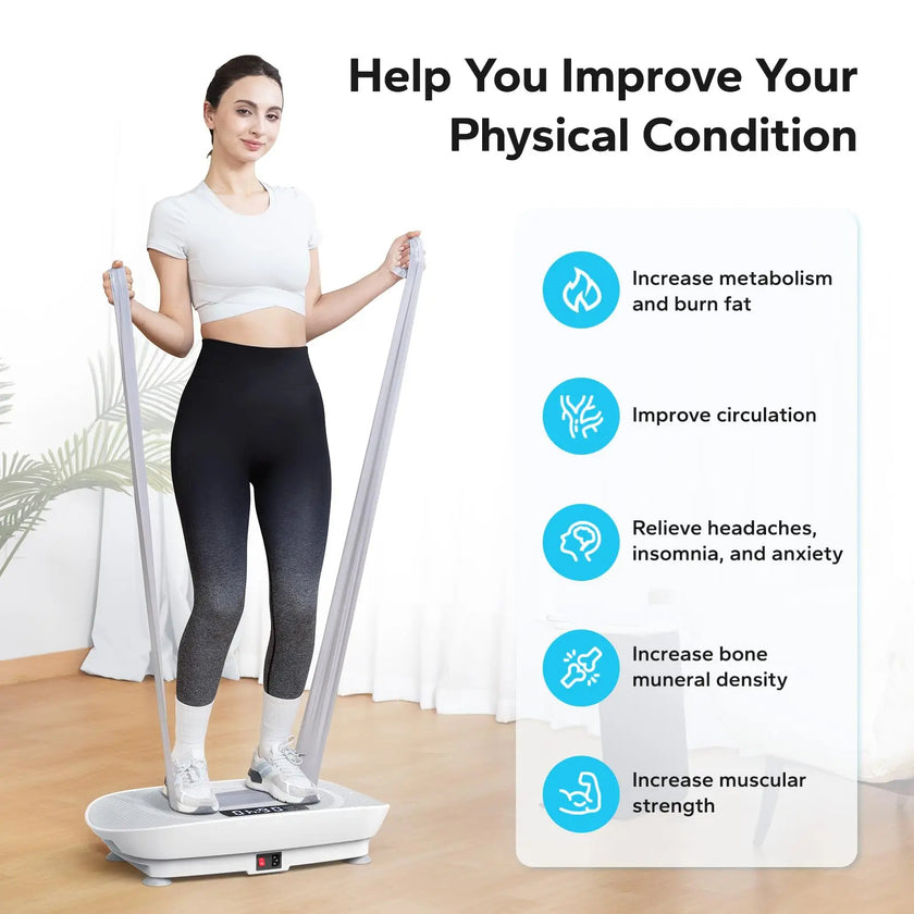 Whole Body Vibration Plate Machine – 10-Level Power Vibrate Platform with Resistance Bands & Remote, 300LB Capacity for Home Fitness (Quiet, LED Display) - TheWellBeing4All