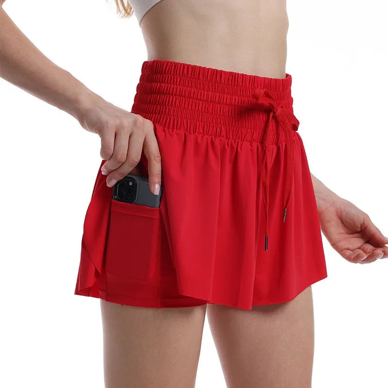 2-in-1 Athletic Skorts for Women – Flowy High Waisted Design with Hidden Pockets