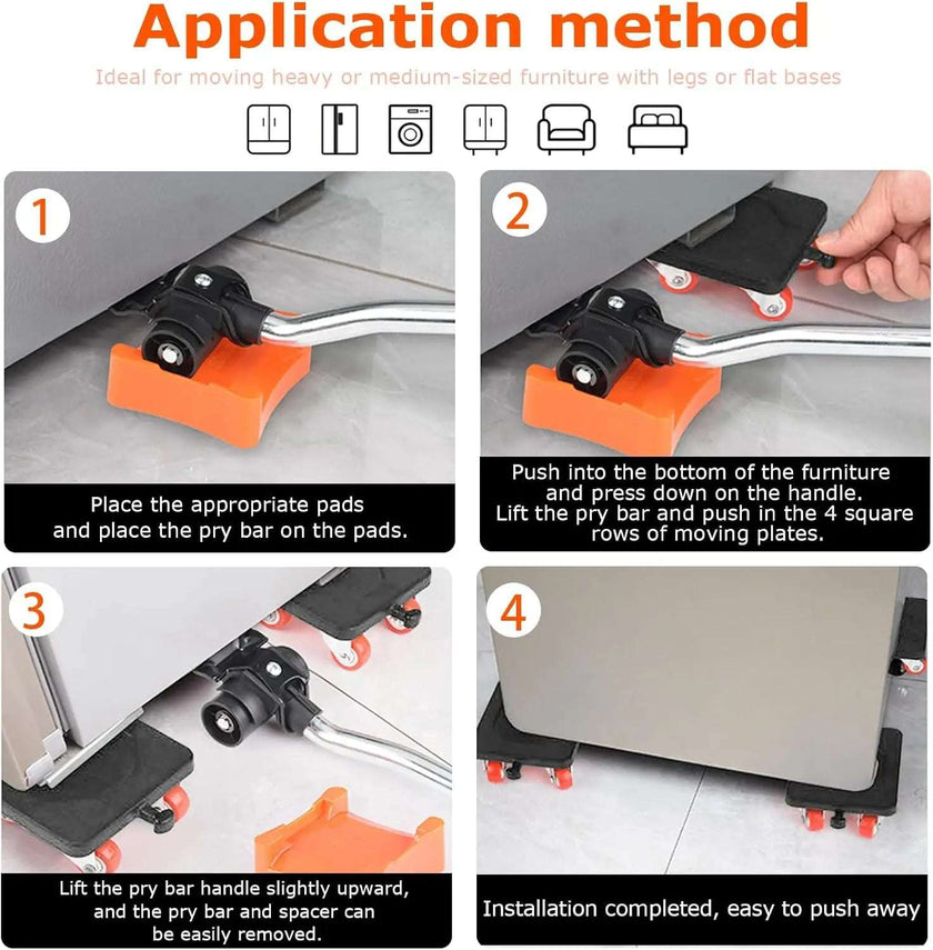 Furniture Movers Lift Mover Tool Set - 880 Lbs Load Capacity, 360° Rotation Moving Wheels Roller Slider for Sofa, Piano, Refrigerator