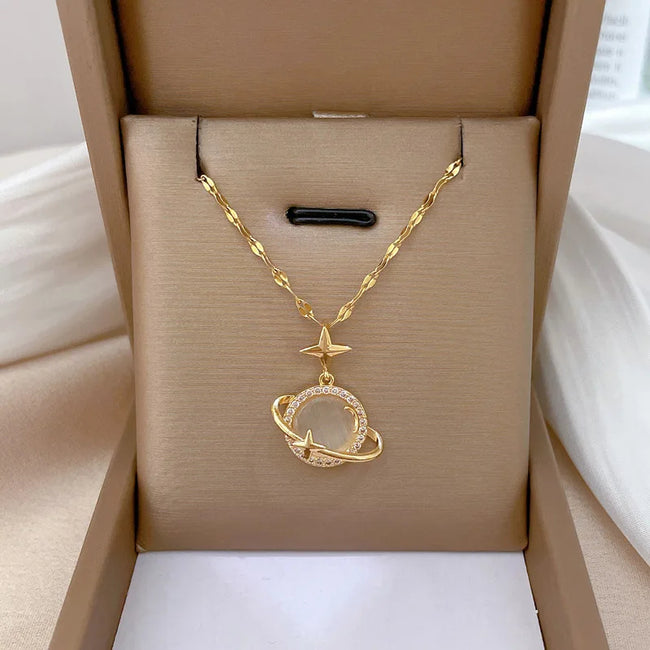 Korean Opal Star Pendant Necklace – Stainless Steel Adjustable Choker, Bridal Jewelry Gift for Women (Wedding, Party, Daily) - TheWellBeing4All