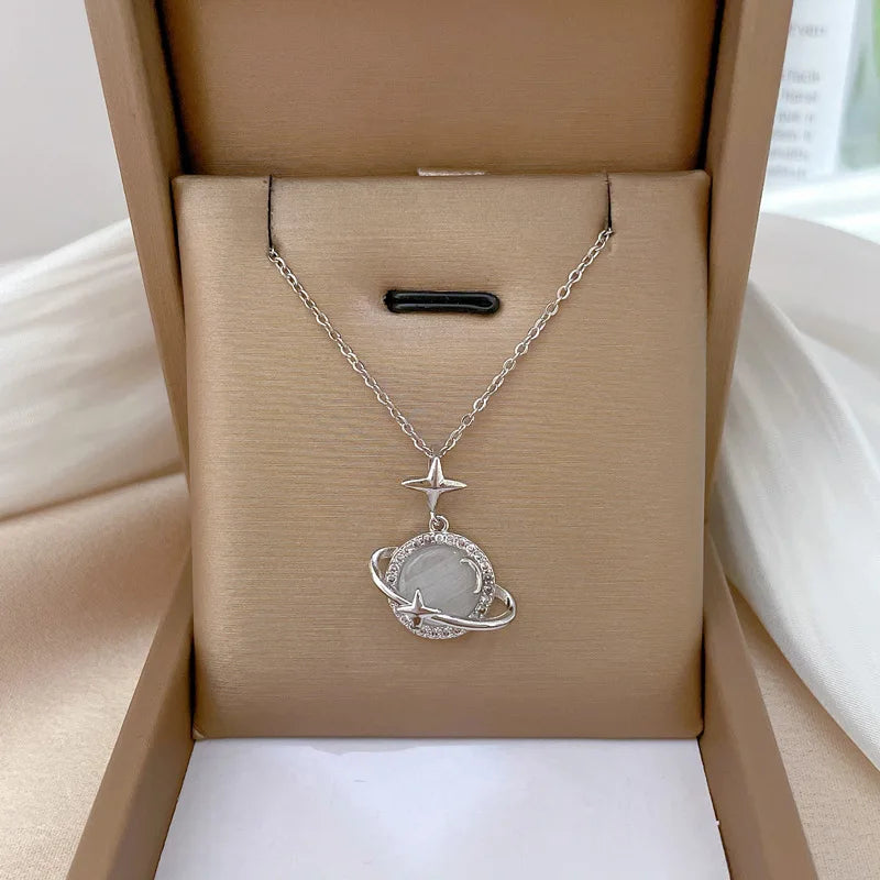 Korean Opal Star Pendant Necklace – Stainless Steel Adjustable Choker, Bridal Jewelry Gift for Women (Wedding, Party, Daily) - TheWellBeing4All