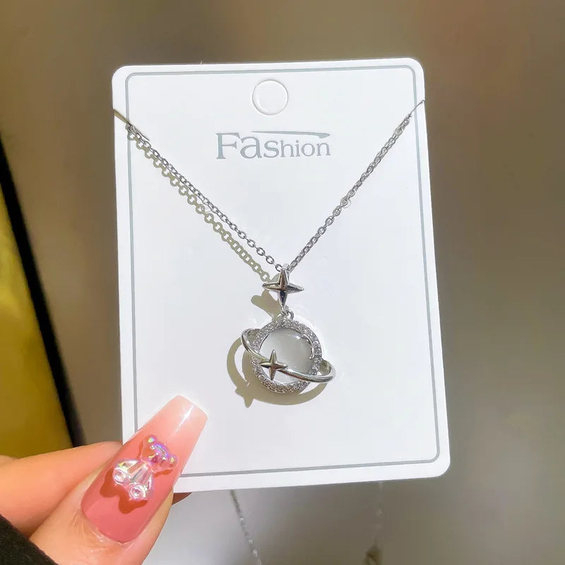 Korean Opal Star Pendant Necklace – Stainless Steel Adjustable Choker, Bridal Jewelry Gift for Women (Wedding, Party, Daily) - TheWellBeing4All