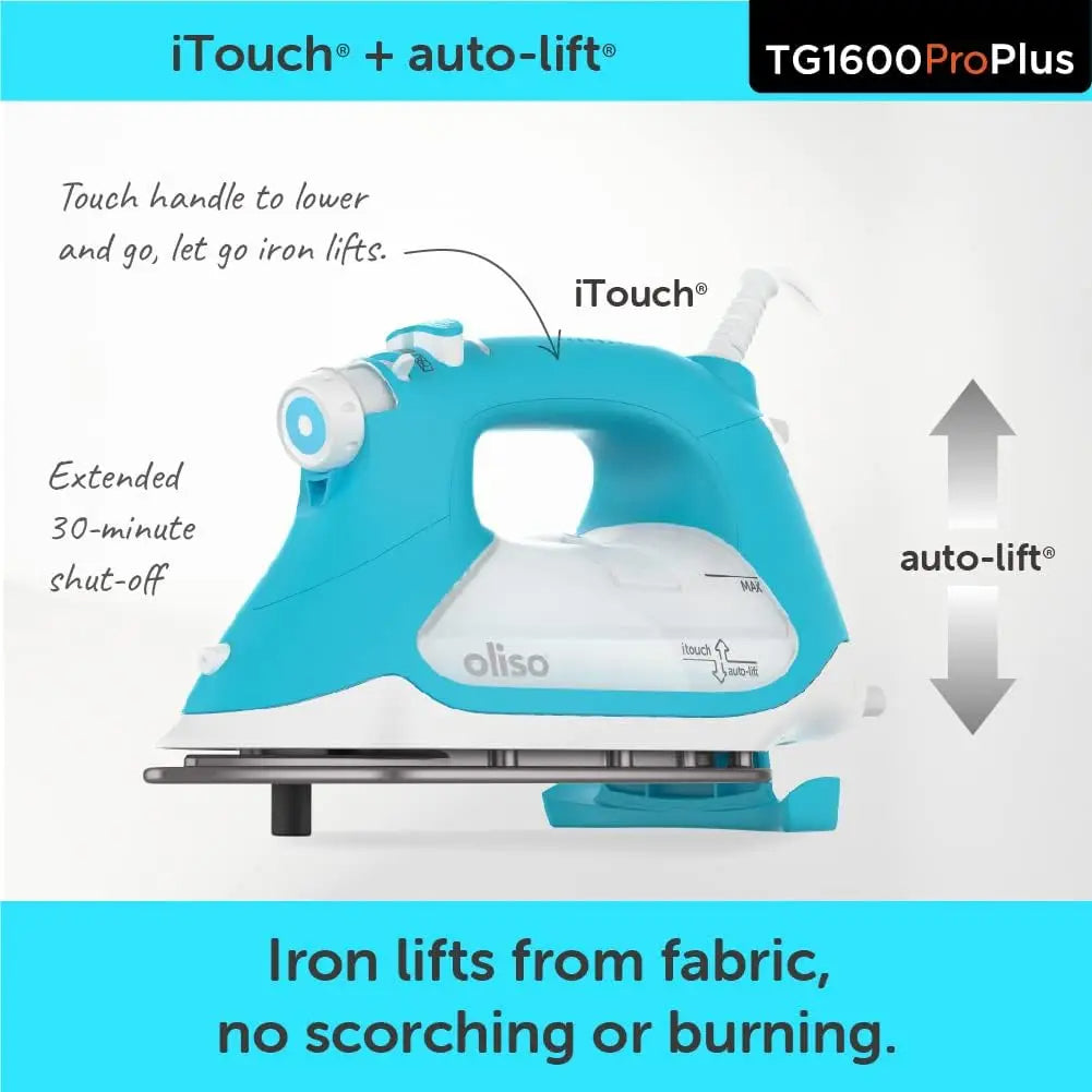 Oliso TG1600 Pro Plus 1800 Watt Smart Iron with Auto Lift - Diamond Ceramic Soleplate - TheWellBeing4All