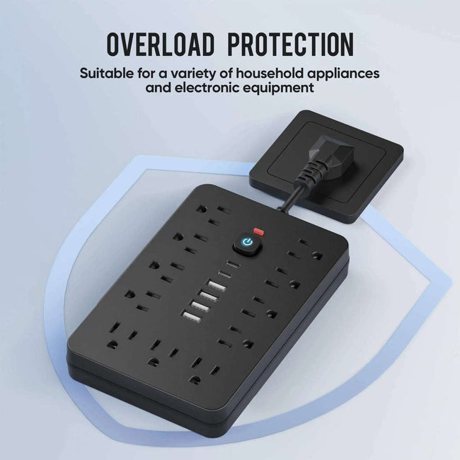 17-in-1 US Power Outlet Surge Protector with 11 AC Outlets, 4 USB Ports (2 Type-C), Desktop Charging Station