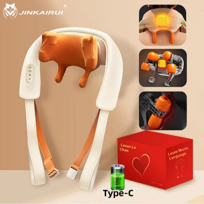 5D Kneading Neck & Shoulder Massager with Heat – Portable Electric Deep Tissue Massage for Pain Relief, Adjustable Strap & Posture Support (CE Certified) - TheWellBeing4All