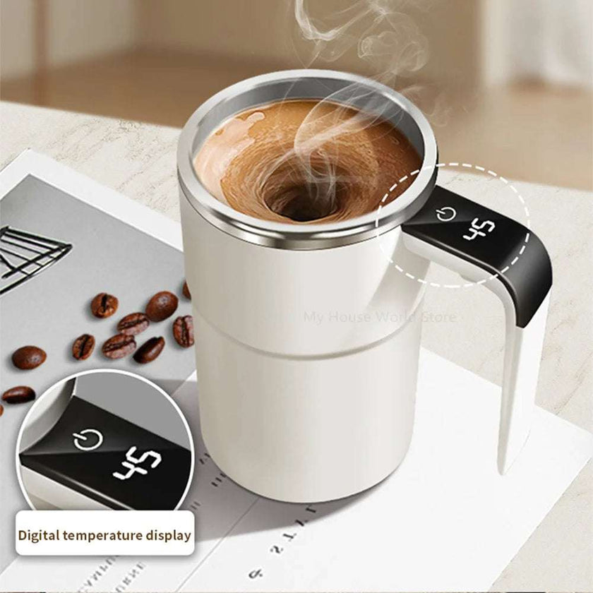 Automatic Magnetic Self-Stirring Coffee Cup – Rechargeable, Portable, Stainless Steel Mixer