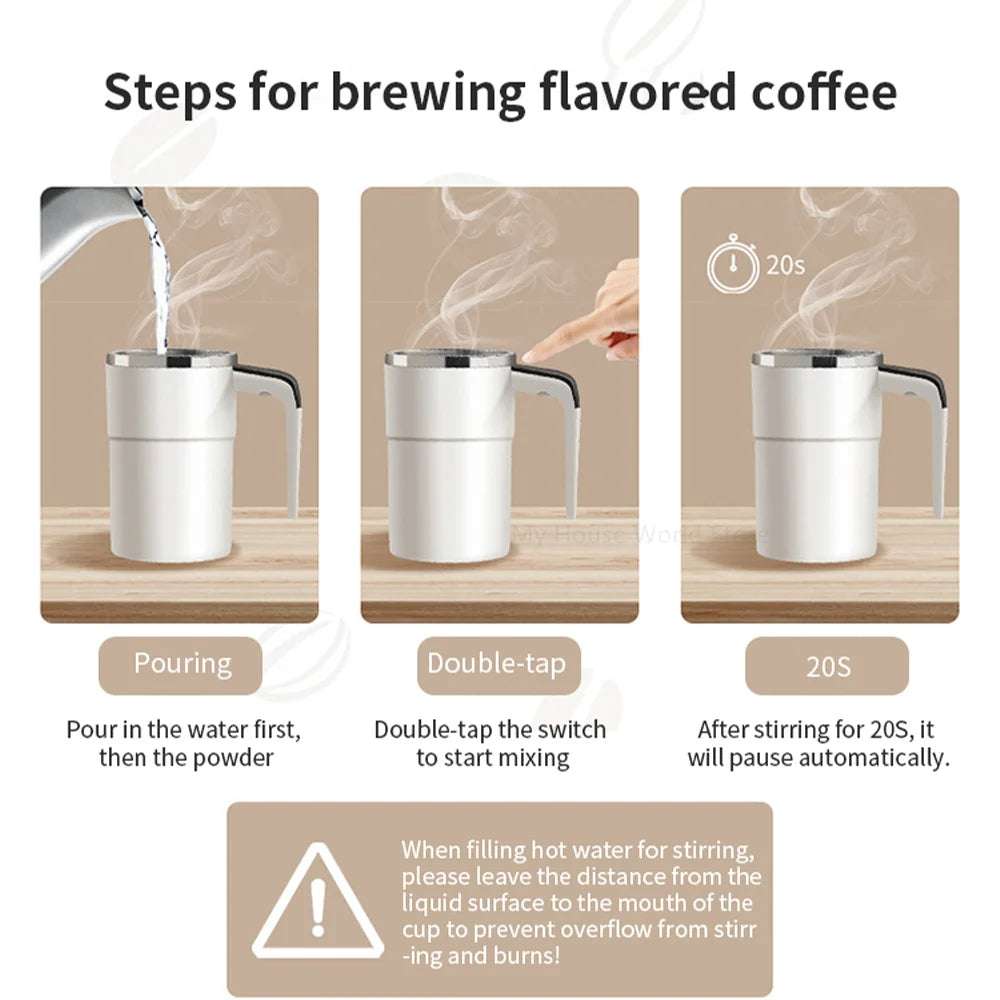 Automatic Magnetic Self-Stirring Coffee Cup – Rechargeable, Portable, Stainless Steel Mixer