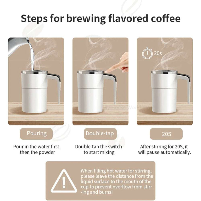 Automatic Magnetic Self-Stirring Coffee Cup – Rechargeable, Portable, Stainless Steel Mixer