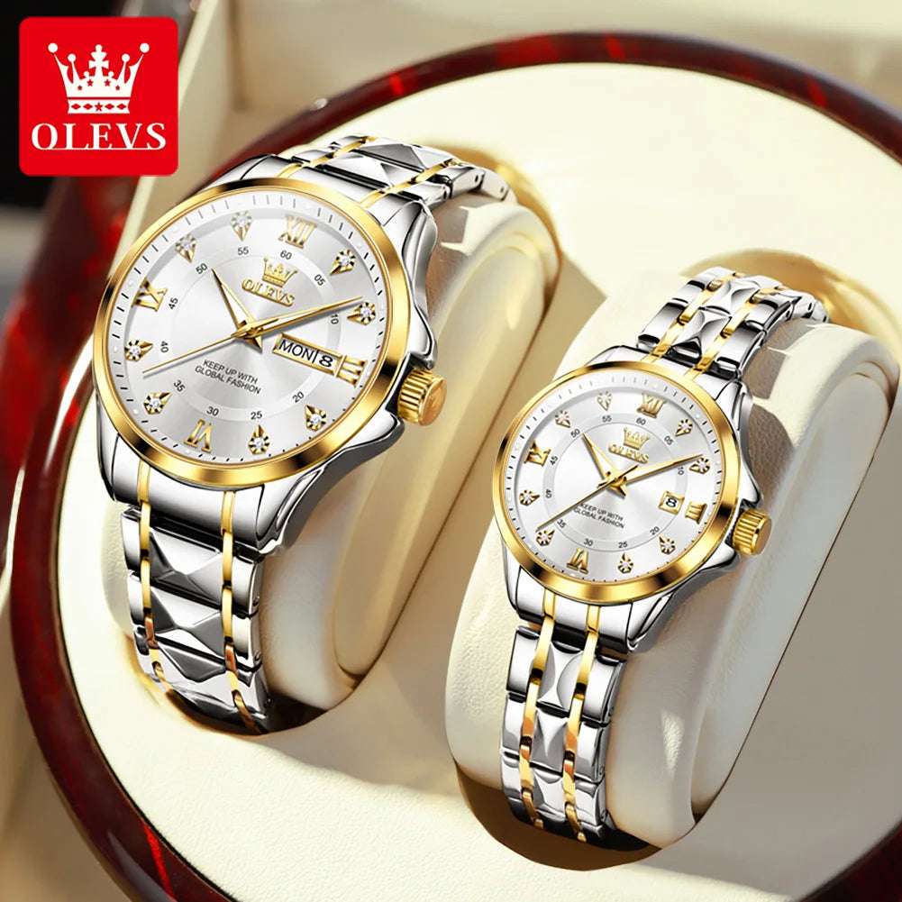 OLEVS Luxury Gold Stainless Steel Watch – Waterproof, Luminous, Dual Calendar