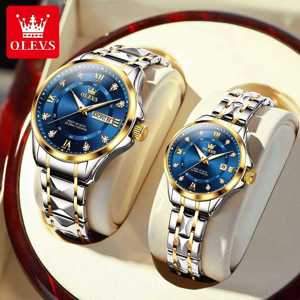 OLEVS Luxury Gold Stainless Steel Watch – Waterproof, Luminous, Dual Calendar