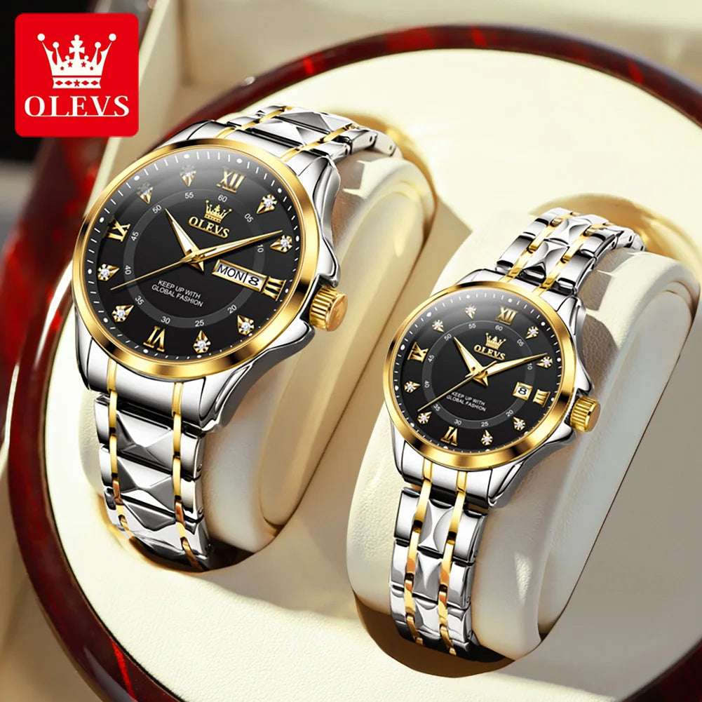 OLEVS Luxury Gold Stainless Steel Watch – Waterproof, Luminous, Dual Calendar