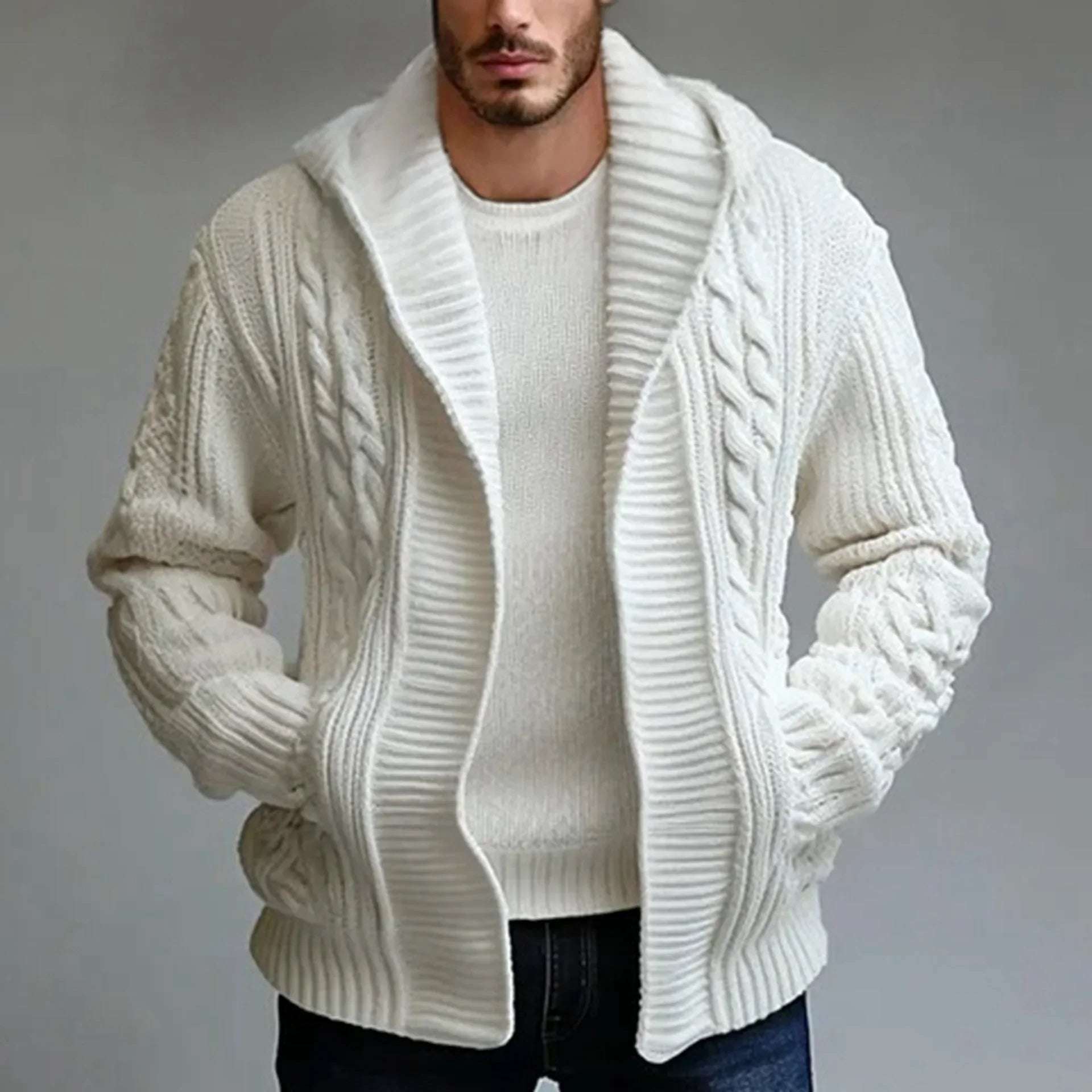 Men's Casual Cardigan Sweater Coat | Full Sleeve, Solid Color, Loose Outerwear, Open Stitch, Autumn Winter
