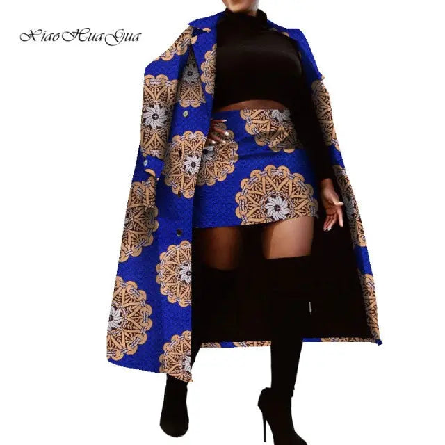 Set of Traditional African Long Trench Coat Skirt Set - The Well Being The Well Being FP6393 / 4XL Ludovick-TMB Set of Traditional African Long Trench Coat Skirt Set