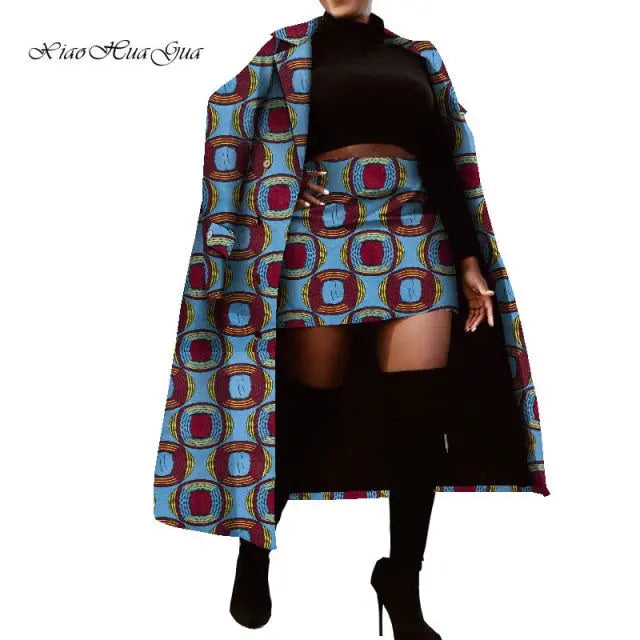 Set of Traditional African Long Trench Coat Skirt Set - The Well Being The Well Being FP6404 / 6XL Ludovick-TMB Set of Traditional African Long Trench Coat Skirt Set