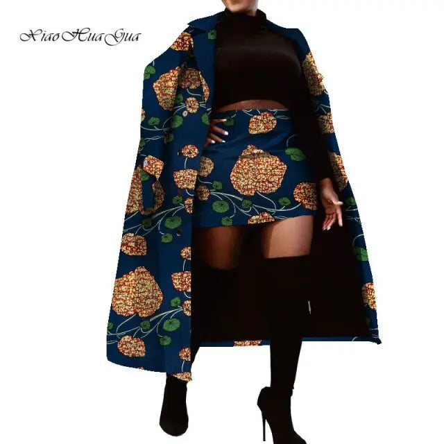 Set of Traditional African Long Trench Coat Skirt Set - The Well Being The Well Being Ludovick-TMB Set of Traditional African Long Trench Coat Skirt Set