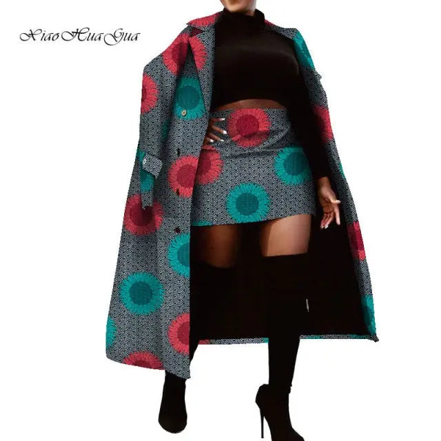 Set of Traditional African Long Trench Coat Skirt Set - The Well Being The Well Being FP6264 / 6XL Ludovick-TMB Set of Traditional African Long Trench Coat Skirt Set