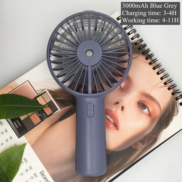 Battery Portable Water Spray Mist Fan Electric USB Rechargeable Handheld Mini Fan Cooling Air Conditioner Humidifier for Outdoor - The Well Being The Well Being 3000mah blue grey Ludovick-TMB Battery Portable Water Spray Mist Fan Electric USB Rechargeable Handheld Mini Fan Cooling Air Conditioner Humidifier for Outdoor