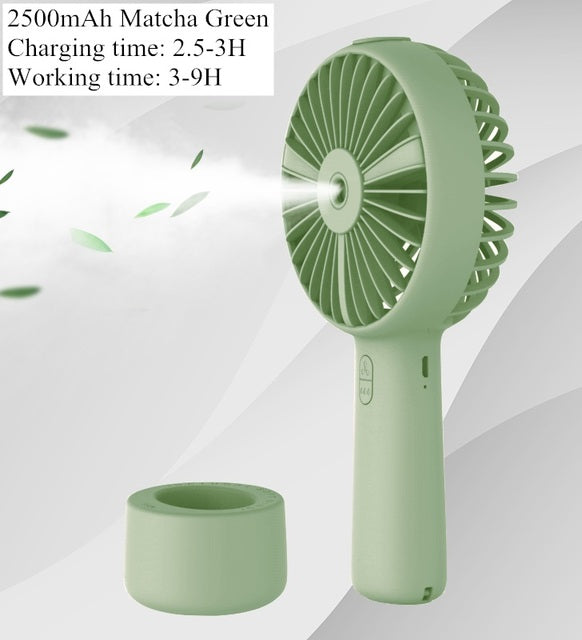 Battery Portable Water Spray Mist Fan Electric USB Rechargeable Handheld Mini Fan Cooling Air Conditioner Humidifier for Outdoor - The Well Being The Well Being 2500mah matcha green Ludovick-TMB Battery Portable Water Spray Mist Fan Electric USB Rechargeable Handheld Mini Fan Cooling Air Conditioner Humidifier for Outdoor