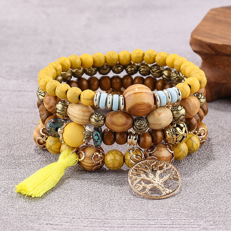 Bohemian style multi-layer wood bead beaded bracelet - The Well Being The Well Being 18cm / Yellow Ludovick-TMB Bohemian style multi-layer wood bead beaded bracelet