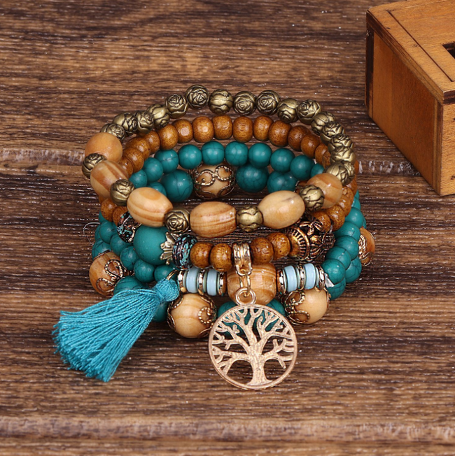 Bohemian style multi-layer wood bead beaded bracelet - The Well Being The Well Being 18cm / Light Blue Ludovick-TMB Bohemian style multi-layer wood bead beaded bracelet