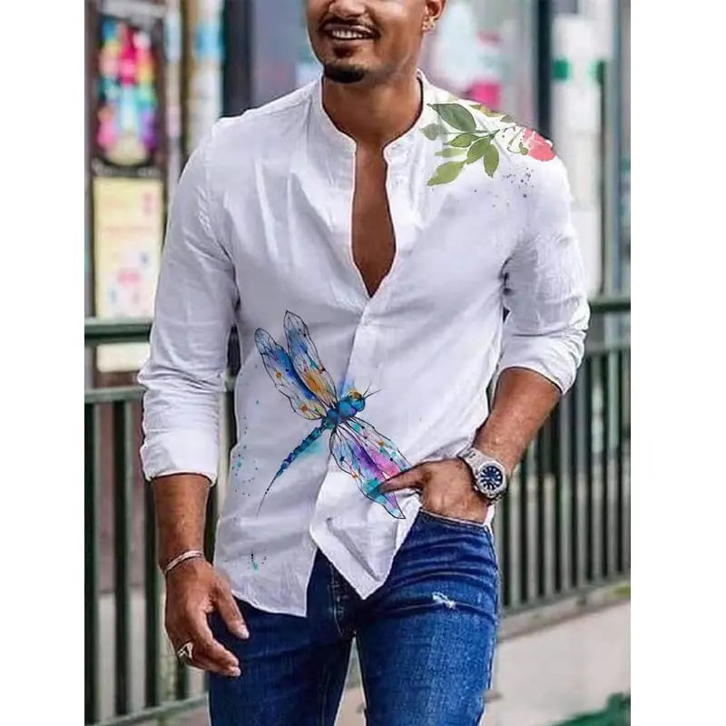 Men Shirts Spring Summer Vintage Printed Long-sleeved Thin Button Imitation Linen Loose Shirt For Men Large Size Casual Clothes - The Well Being The Well Being Ludovick-TMB Men Shirts Spring Summer Vintage Printed Long-sleeved Thin Button Imitation Linen Loose Shirt For Men Large Size Casual Clothes