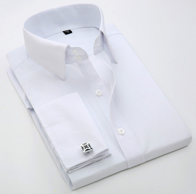 French Cuff Dress Shirt Men Long Sleeve Solid Color Striped Style Male Cufflink Include - The Well Being The Well Being TC white / Asia S Label 38 Ludovick-TMB French Cuff Dress Shirt Men Long Sleeve Solid Color Striped Style Male Cufflink Include