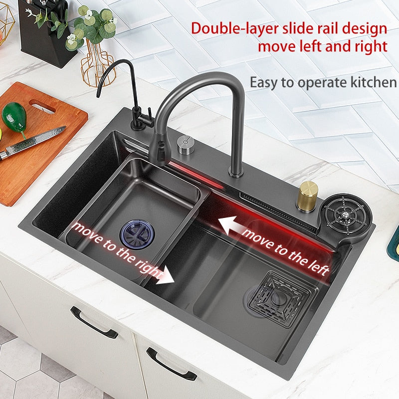 Hidden waterfall Sink Undermount Kitchen sink Single Bowl Stainless Steel Sink Set Workstation Sink With Basket Strainer Drain - The Well Being The Well Being The Well Being Hidden waterfall Sink Undermount Kitchen sink Single Bowl Stainless Steel Sink Set Workstation Sink With Basket Strainer Drain