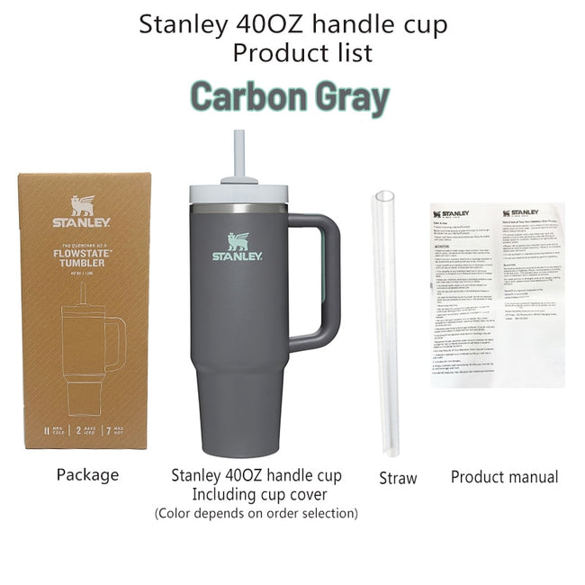 Stanley 40oz Quencher Tumbler With Handle With Straw Lids Stainless Steel Coffee Thermos Cup Car Mugs vacuum cup - The Well Being The Well Being Carbon Gray / 40OZ 1.1L The Well Being Stanley 40oz Quencher Tumbler With Handle With Straw Lids Stainless Steel Coffee Thermos Cup Car Mugs vacuum cup
