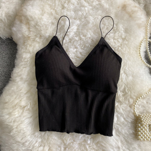 V-neck Halter Sweet Camisole off-Shoulder Solid Color Sleeveless Camis - The Well Being The Well Being G black / One Size Ludovick-TMB V-neck Halter Sweet Camisole off-Shoulder Solid Color Sleeveless Camis