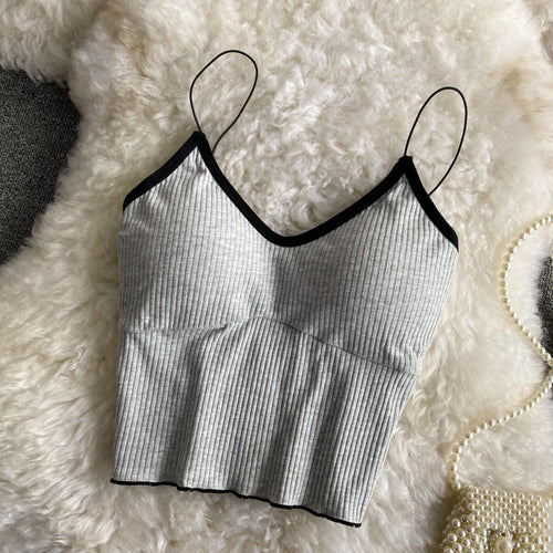 V-neck Halter Sweet Camisole off-Shoulder Solid Color Sleeveless Camis - The Well Being The Well Being G gray / One Size Ludovick-TMB V-neck Halter Sweet Camisole off-Shoulder Solid Color Sleeveless Camis