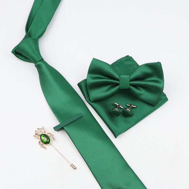 Tie Bowtie Set Black Pink Red Blue Purpple Polyester Jacquard Woven Necktie Cufflinks Brooches Ties - The Well Being The Well Being 9 Ludovick-TMB Tie Bowtie Set Black Pink Red Blue Purpple Polyester Jacquard Woven Necktie Cufflinks Brooches Ties