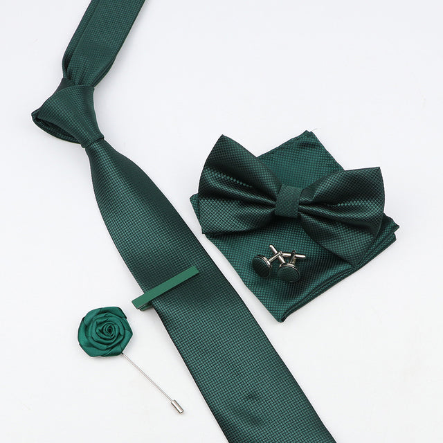 Tie Bowtie Set Black Pink Red Blue Purpple Polyester Jacquard Woven Necktie Cufflinks Brooches Ties - The Well Being The Well Being 7 Ludovick-TMB Tie Bowtie Set Black Pink Red Blue Purpple Polyester Jacquard Woven Necktie Cufflinks Brooches Ties