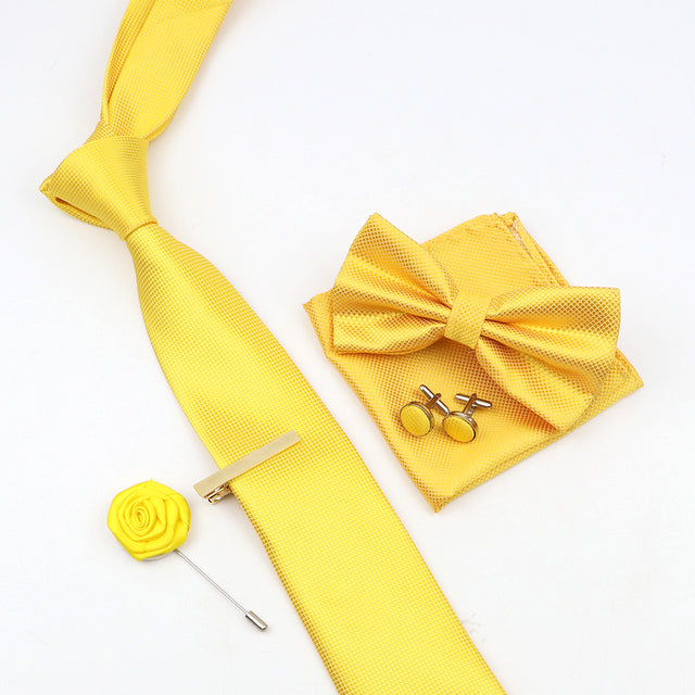 Tie Bowtie Set Black Pink Red Blue Purpple Polyester Jacquard Woven Necktie Cufflinks Brooches Ties - The Well Being The Well Being 17 Ludovick-TMB Tie Bowtie Set Black Pink Red Blue Purpple Polyester Jacquard Woven Necktie Cufflinks Brooches Ties