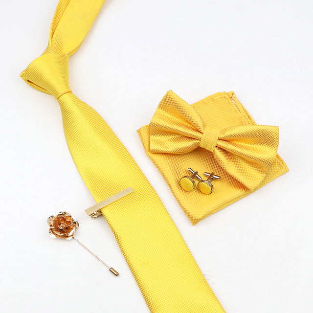 Tie Bowtie Set Black Pink Red Blue Purpple Polyester Jacquard Woven Necktie Cufflinks Brooches Ties - The Well Being The Well Being 18 Ludovick-TMB Tie Bowtie Set Black Pink Red Blue Purpple Polyester Jacquard Woven Necktie Cufflinks Brooches Ties